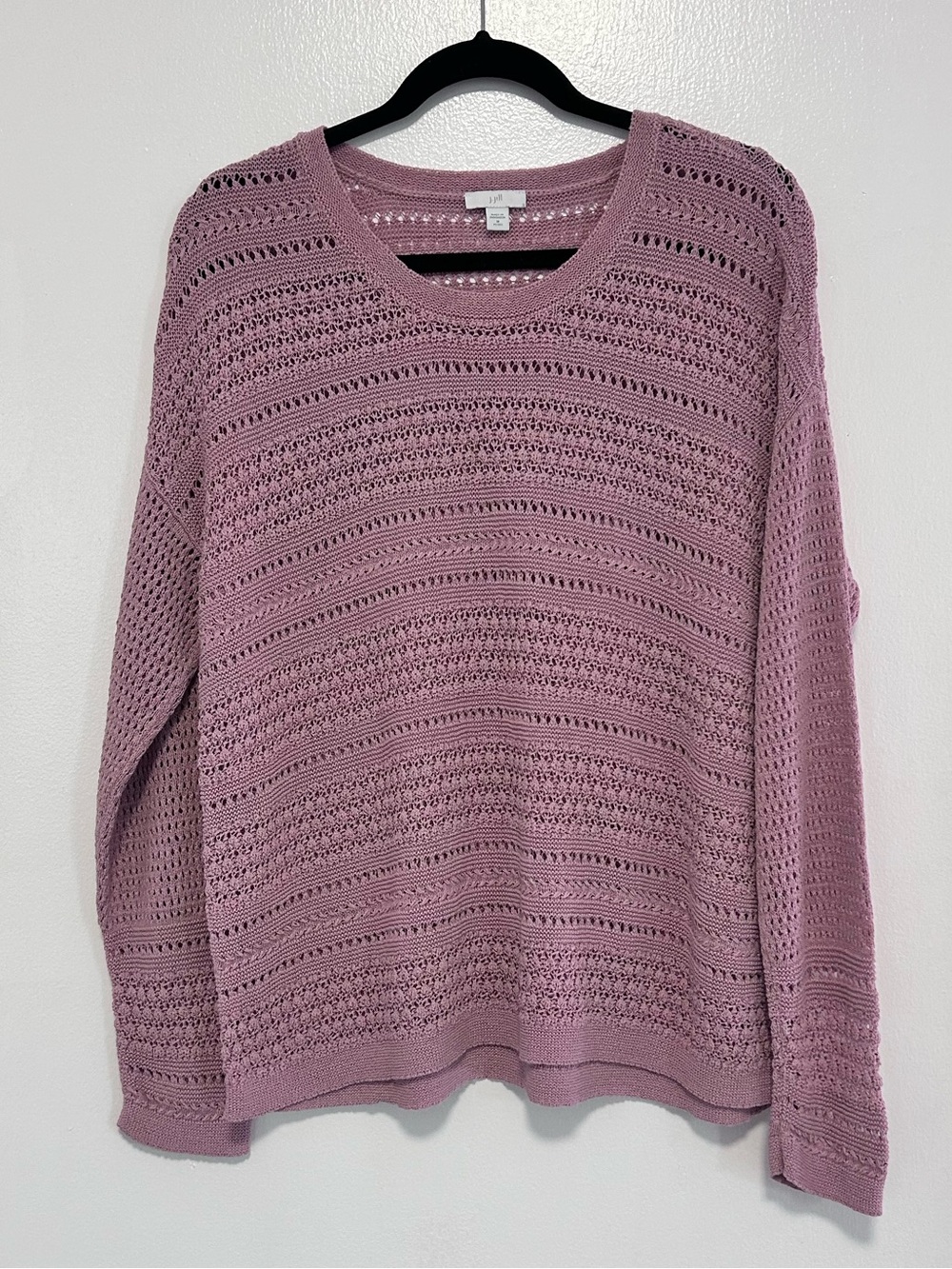 J. Jill Open-Knit Scoop Neck Sweater in Lavender